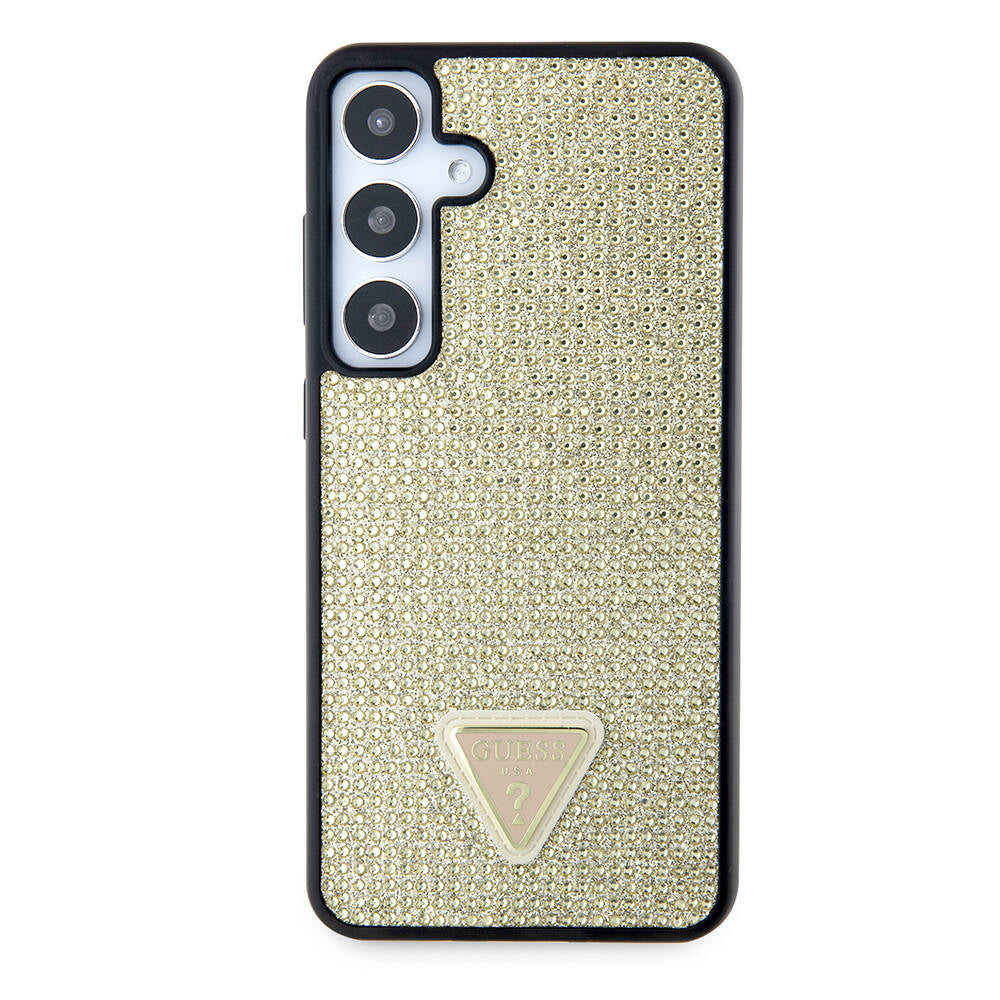 Pouzdro pro Samsung Galaxy S24+ S926, Guess, Rhinestone Triangle Logo, Zlaté