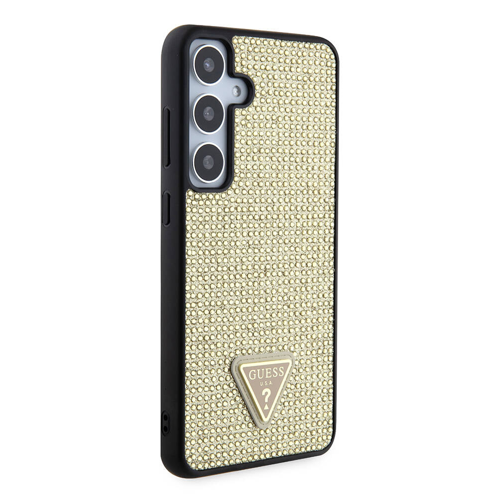 Pouzdro pro Samsung Galaxy S24+ S926, Guess, Rhinestone Triangle Logo, Zlaté