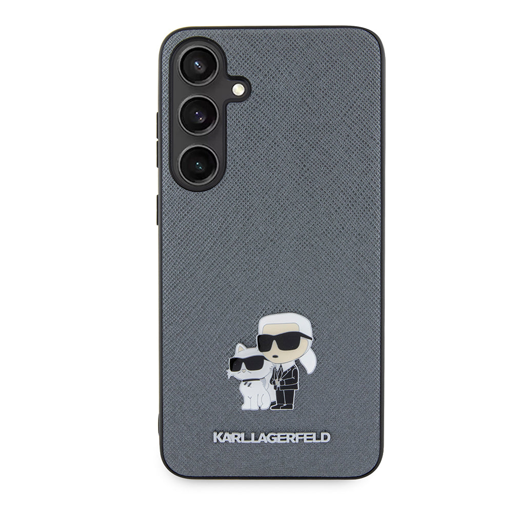 Pouzdro pro Samsung Galaxy S24+ S926, Karl Lagerfeld, Saffiano Karl & Choupette Metal, šedé