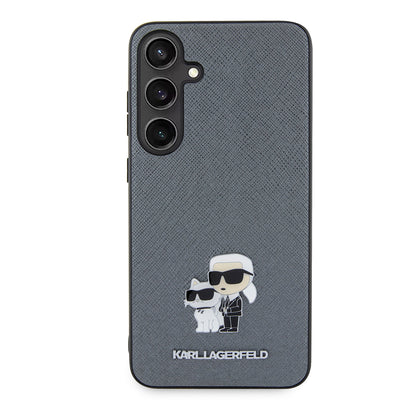 Pouzdro pro Samsung Galaxy S24+ S926, Karl Lagerfeld, Saffiano Karl & Choupette Metal, šedé