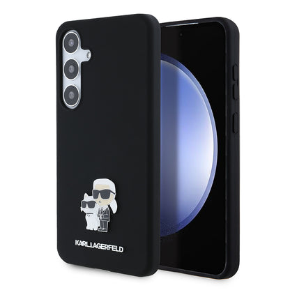 Pouzdro pro Samsung Galaxy S24+ S926, Karl Lagerfeld, Silicone Karl & Choupette Metal, Černá