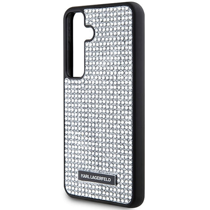 Pouzdro pro Samsung Galaxy S24 S921, Karl Lagerfeld, Rhinestone Metal Plate, Stříbrné