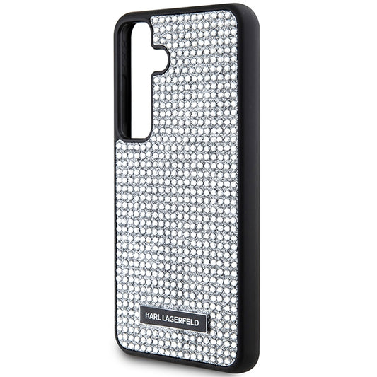 Pouzdro pro Samsung Galaxy S24 S921, Karl Lagerfeld, Rhinestone Metal Plate, Stříbrné