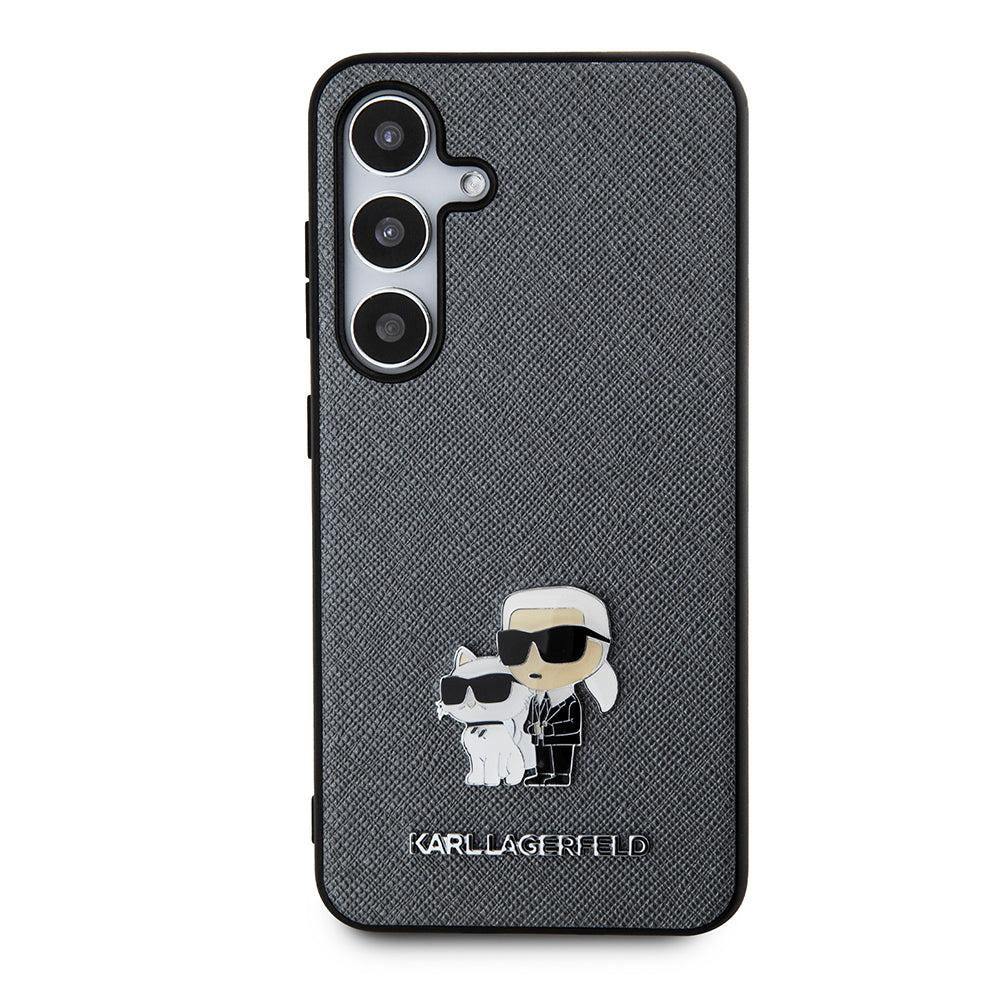 Pouzdro pro Samsung Galaxy S24 S921, Karl Lagerfeld, Saffiano Karl & Choupette Metal, šedé