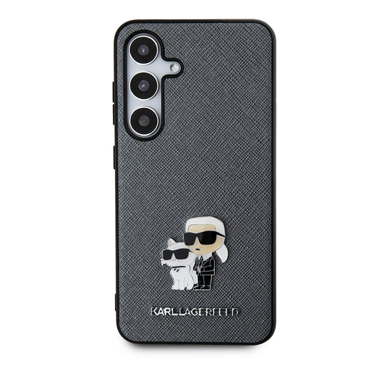 Pouzdro pro Samsung Galaxy S24 S921, Karl Lagerfeld, Saffiano Karl & Choupette Metal, šedé