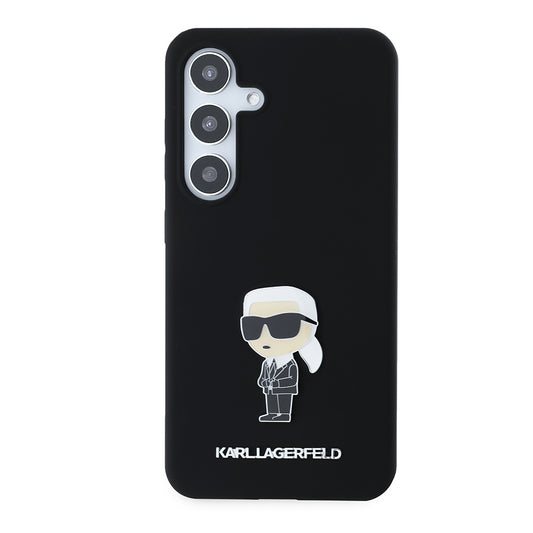 Pouzdro pro Samsung Galaxy S24 S921, Karl Lagerfeld, Silicone Ikonik Karl Metal, Černá