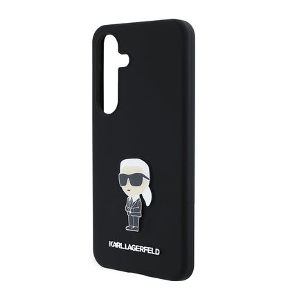 Pouzdro pro Samsung Galaxy S24 S921, Karl Lagerfeld, Silicone Ikonik Karl Metal, Černá