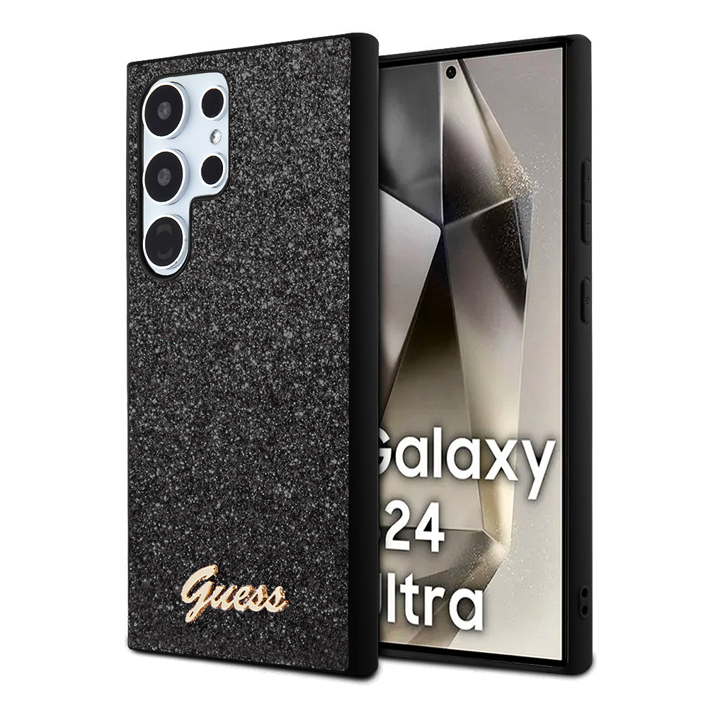 Pouzdro pro Samsung Galaxy S24 Ultra S928, Guess, Glitter Script, Černá