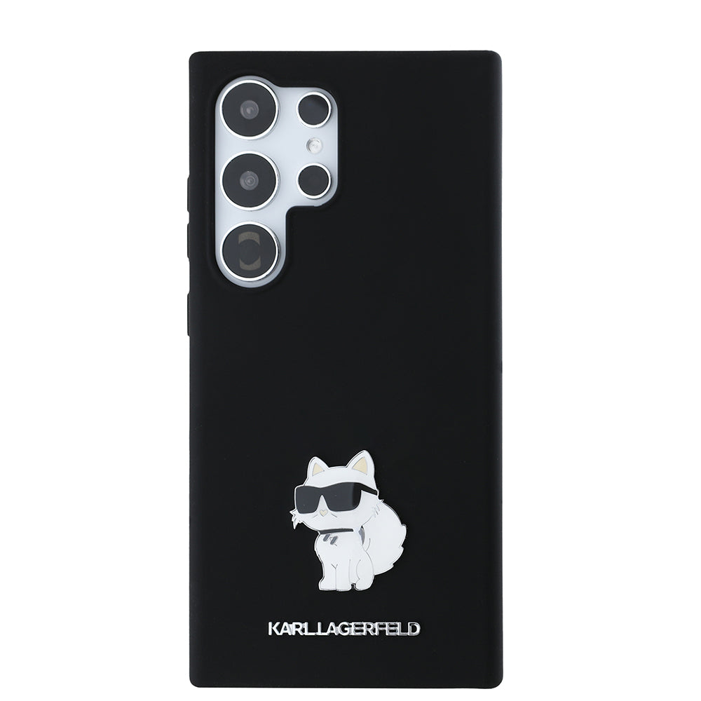 Pouzdro pro Samsung Galaxy S24 Ultra S928, Karl Lagerfeld, Silicone Choupette Metal, Černá