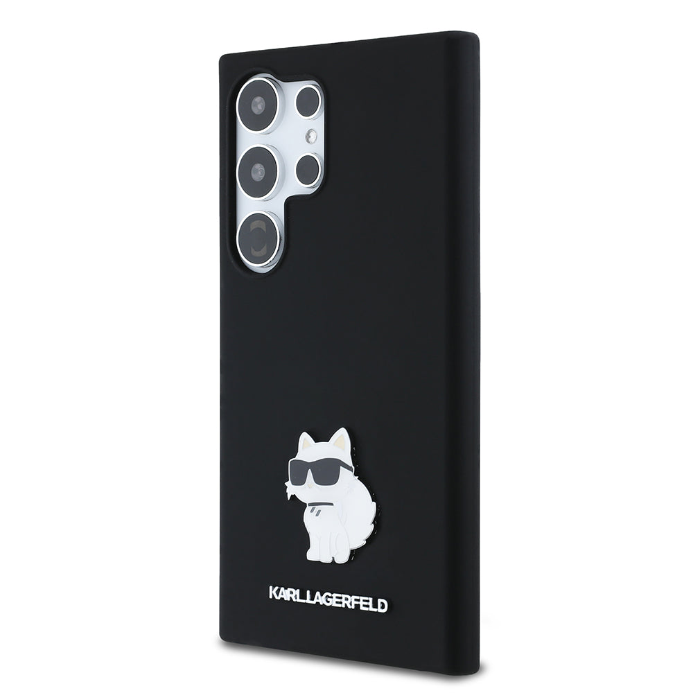 Pouzdro pro Samsung Galaxy S24 Ultra S928, Karl Lagerfeld, Silicone Choupette Metal, Černá