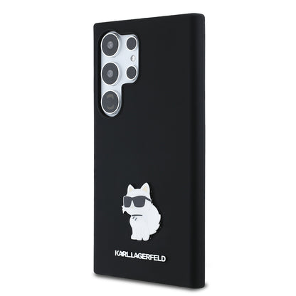 Pouzdro pro Samsung Galaxy S24 Ultra S928, Karl Lagerfeld, Silicone Choupette Metal, Černá