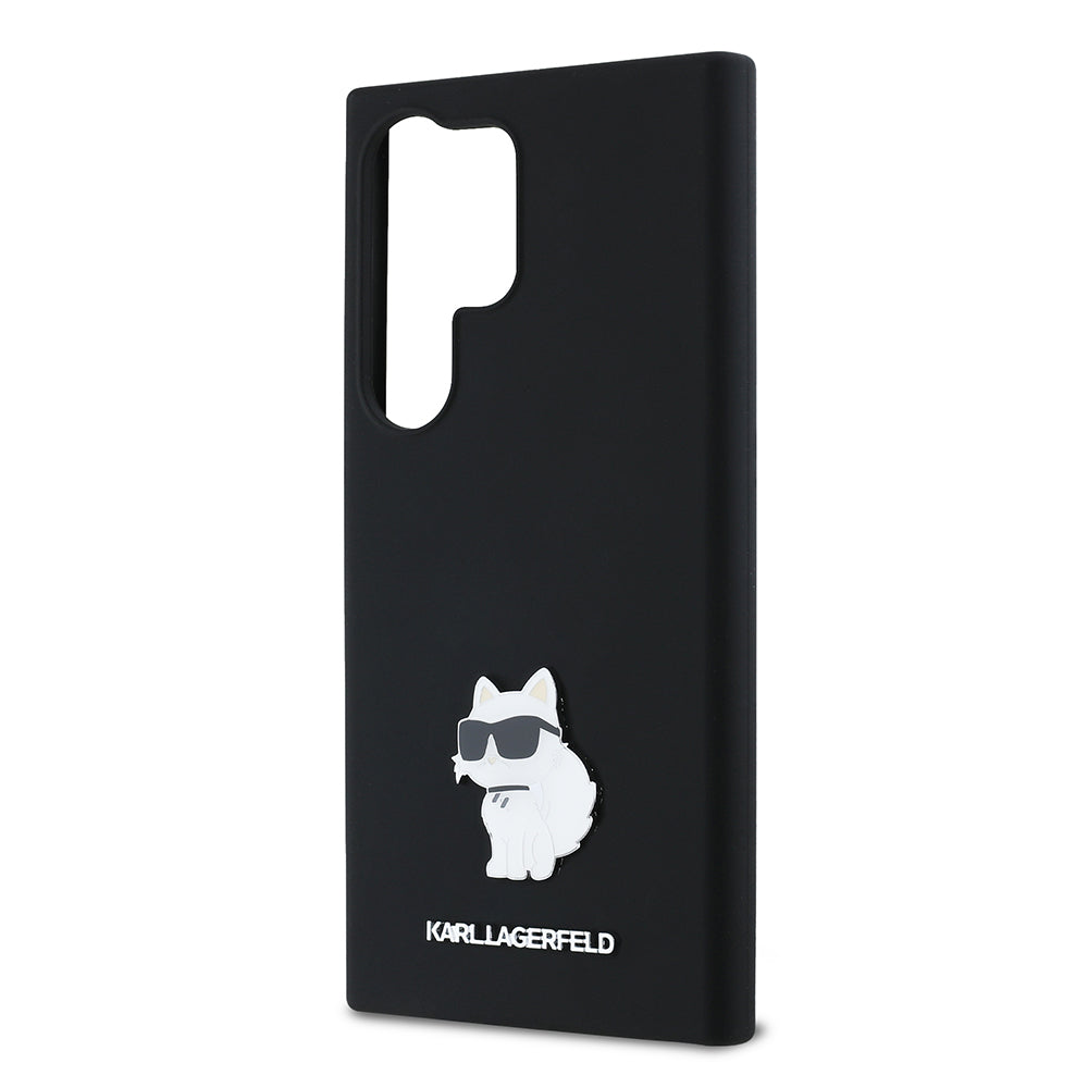 Pouzdro pro Samsung Galaxy S24 Ultra S928, Karl Lagerfeld, Silicone Choupette Metal, Černá
