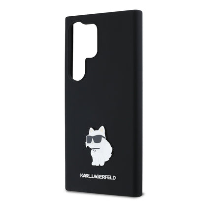 Pouzdro pro Samsung Galaxy S24 Ultra S928, Karl Lagerfeld, Silicone Choupette Metal, Černá
