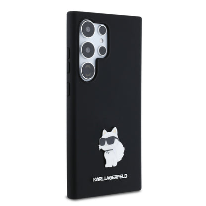 Pouzdro pro Samsung Galaxy S24 Ultra S928, Karl Lagerfeld, Silicone Choupette Metal, Černá