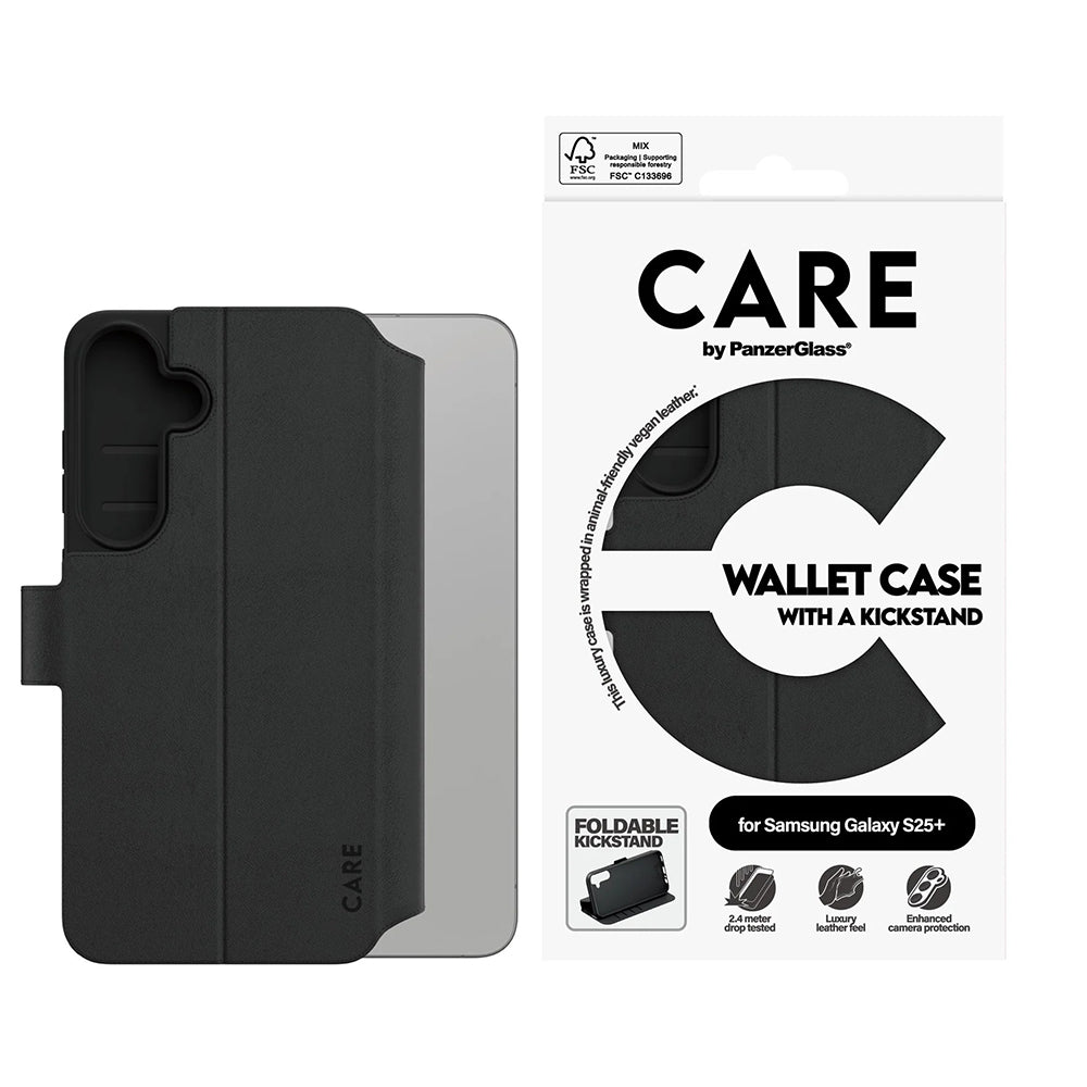 Pouzdro pro Samsung Galaxy S25+ S936, PanzerGlass, Care Feature Kickstand Wallet, Černá