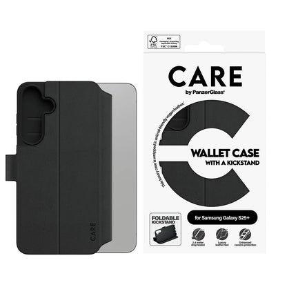 Pouzdro pro Samsung Galaxy S25+ S936, PanzerGlass, Care Feature Kickstand Wallet, Černá