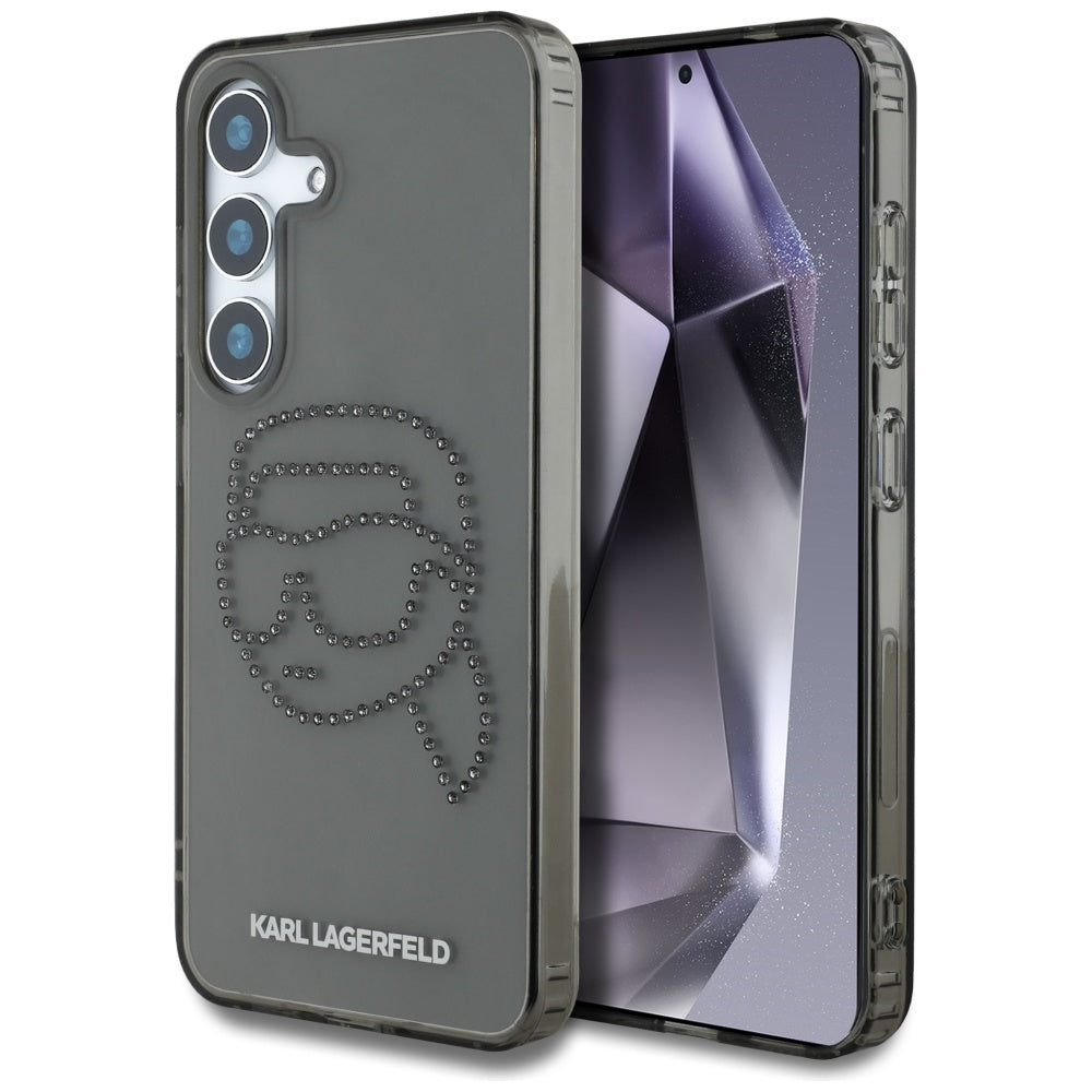 Pouzdro pro Samsung Galaxy S25 S931, Karl Lagerfeld, IML Rhinestones Karl's Head, Černá