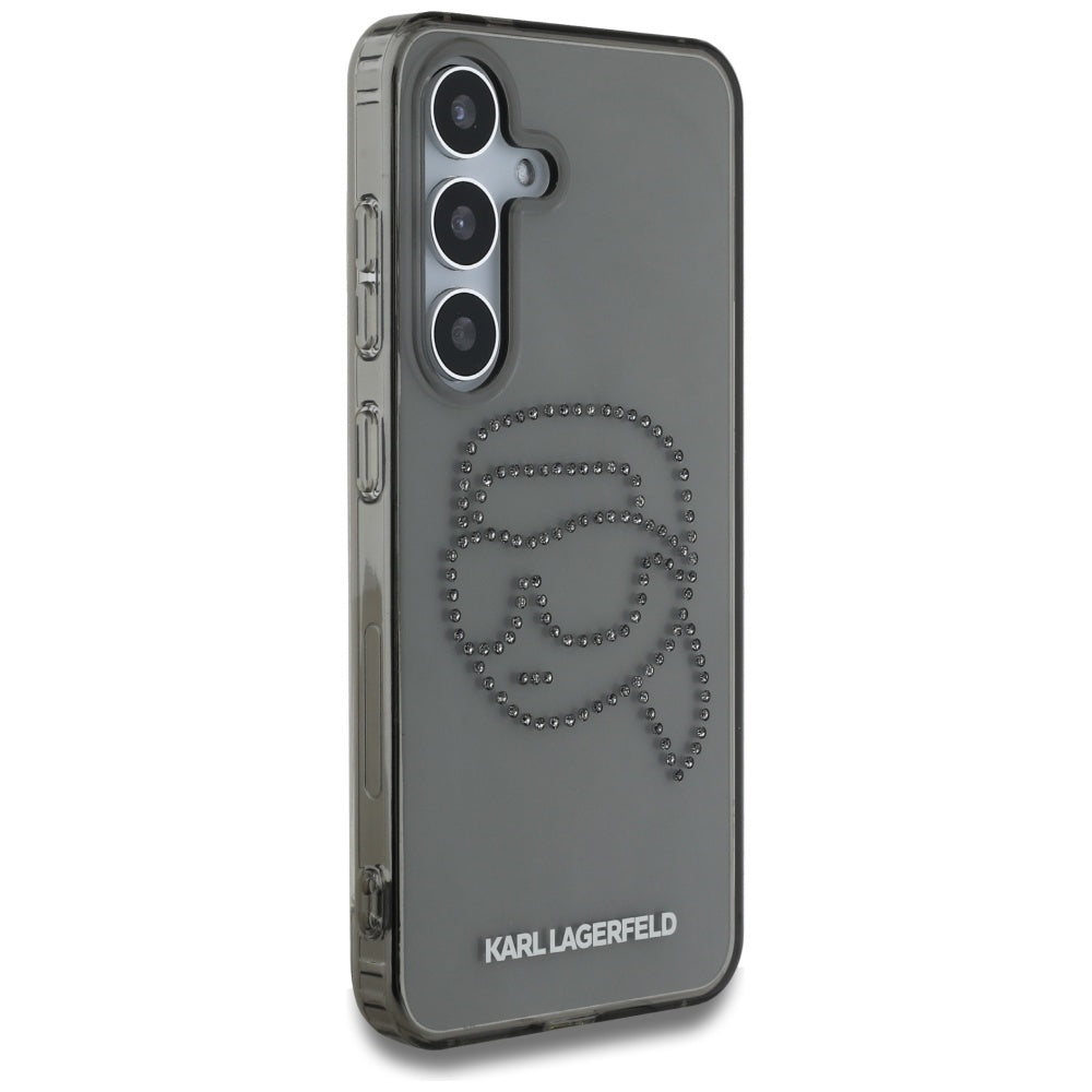 Pouzdro pro Samsung Galaxy S25 S931, Karl Lagerfeld, IML Rhinestones Karl's Head, Černá