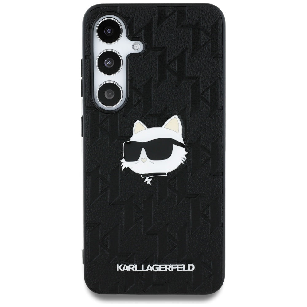 Pouzdro pro Samsung Galaxy S25 S931, Karl Lagerfeld, Monogram Choupette's Head, Černá