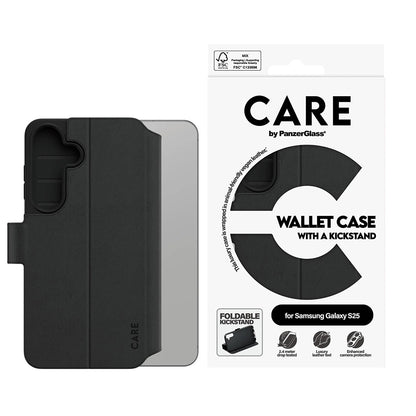 Pouzdro pro Samsung Galaxy S25 S931, PanzerGlass, Care Feature Kickstand Wallet, Černá