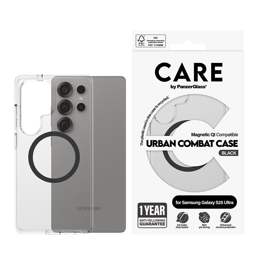Pouzdro pro Samsung Galaxy S25 Ultra S938, PanzerGlass, Care Urban Combat, Černá průhledná