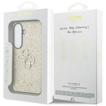 Pouzdro pro Samsung Galaxy S26 S942, Guess, Fixed Glitter Big 4G Metal Frame, Zlaté