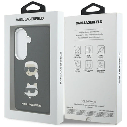 Pouzdro pro Samsung Galaxy S26 Plus S947, Karl Lagerfeld, Saffiano Karl & Choupette's Head Pin, Černá