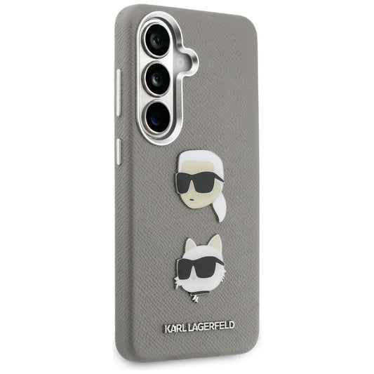 Pouzdro pro Samsung Galaxy S26 S942, Karl Lagerfeld, Saffiano Karl & Choupette's Head Pin, šedé