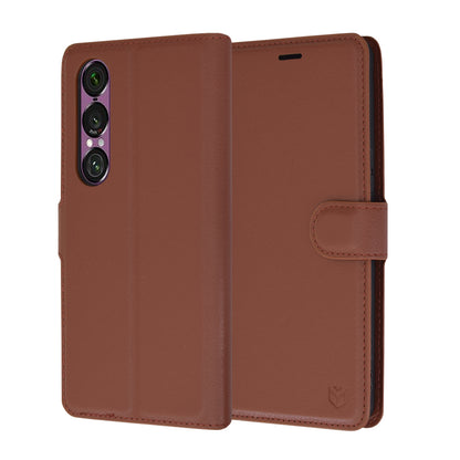 Pouzdro pro Sony Xperia 1 VI, Techsuit, kožené folio, hnědé
