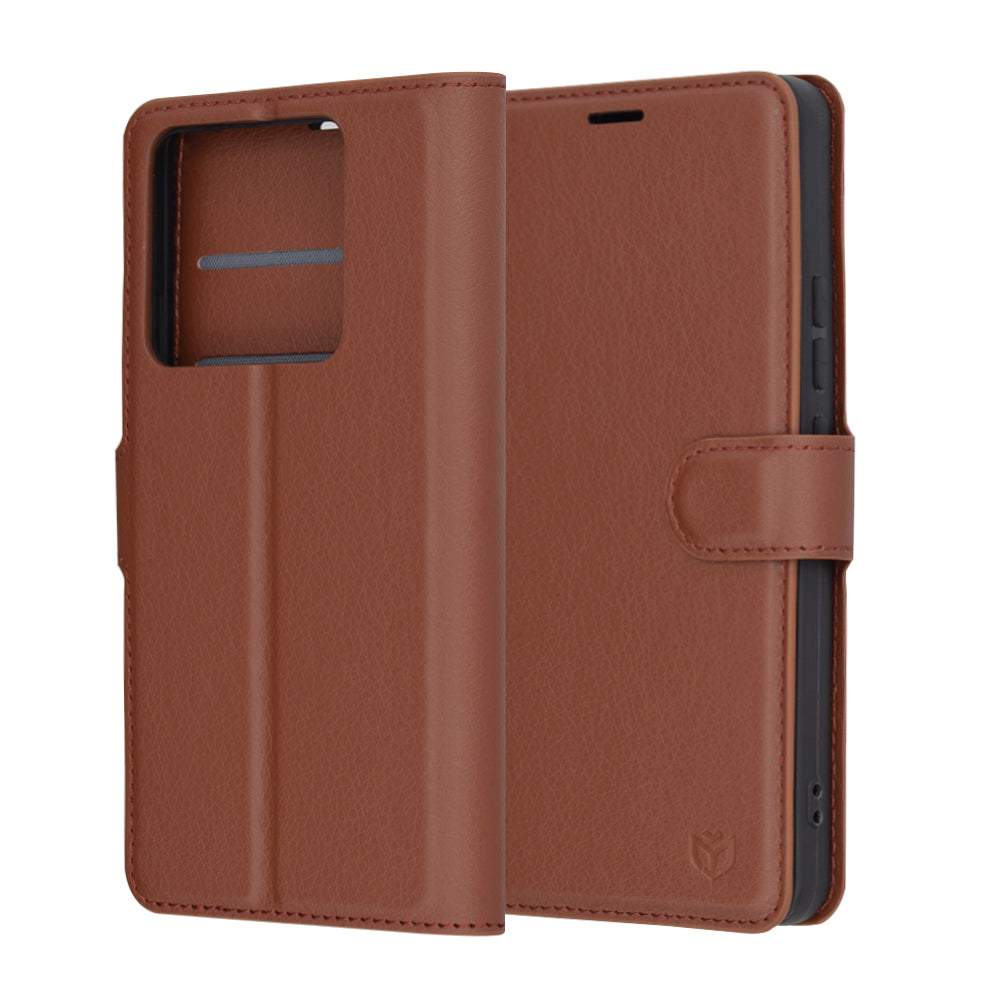 Pouzdro pro Xiaomi 14T Pro, Techsuit, kožené folio, hnědé