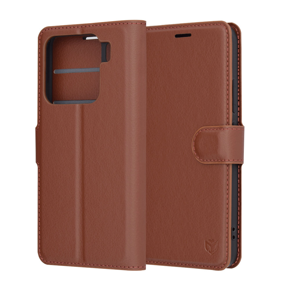 Pouzdro pro Xiaomi 15, Techsuit, kožené folio, hnědé