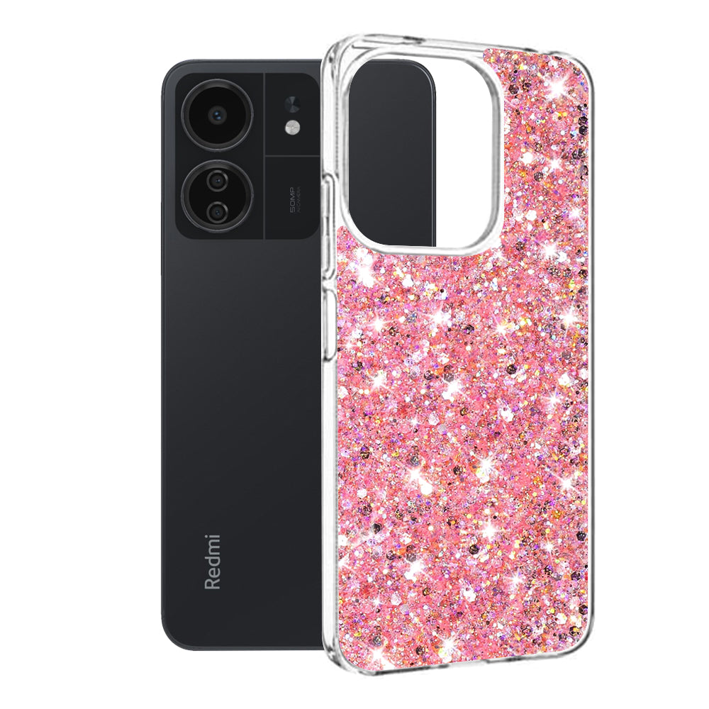 Pouzdro pro Xiaomi Poco M6 / C65 / Redmi 13C 5G / 13C, Techsuit, Sparkly Glitter, Růžová
