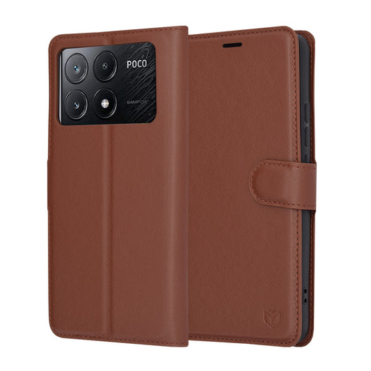 Pouzdro pro Xiaomi Poco X6 Pro, Techsuit, kožené folio, hnědé