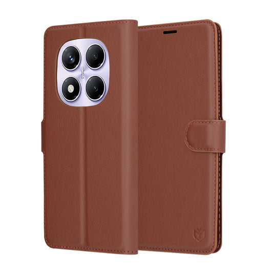 Pouzdro pro Xiaomi Redmi Note 14 Pro 4G, Techsuit, kožené folio, hnědé