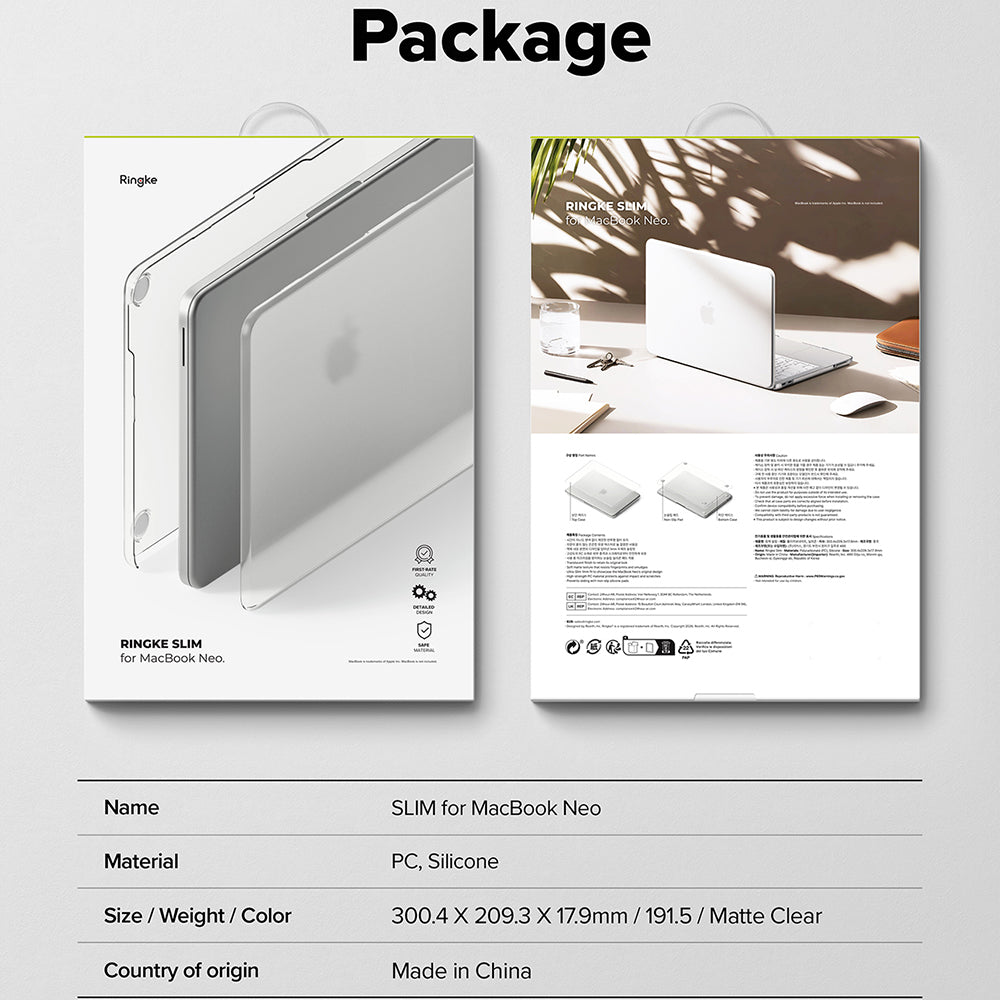 Pouzdro Ringke Slim pro Apple MacBook Neo 13″, matně průhledné.