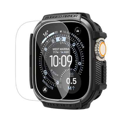 Pouzdro Spigen Rugged Armor s ochranným sklem pro Apple Watch Ultra Series, černé ACS11414
