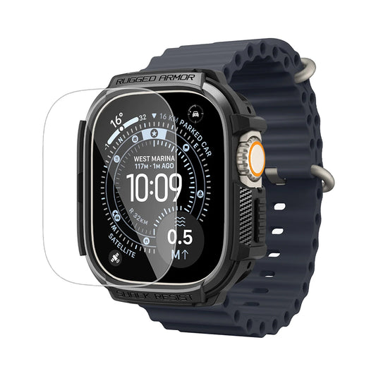 Pouzdro Spigen Rugged Armor s ochranným sklem pro Apple Watch Ultra Series, černé ACS11414