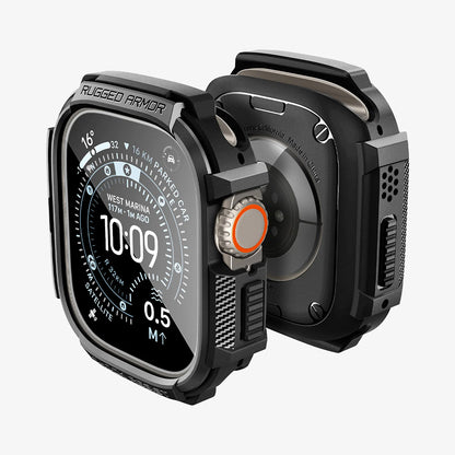 Pouzdro Spigen Rugged Armor s ochranným sklem pro Apple Watch Ultra Series, černé ACS11414
