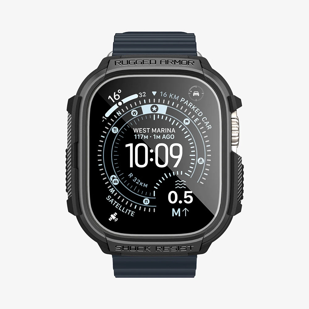 Pouzdro Spigen Rugged Armor s ochranným sklem pro Apple Watch Ultra Series, černé ACS11414