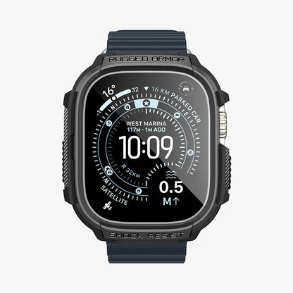 Pouzdro Spigen Rugged Armor s ochranným sklem pro Apple Watch Ultra Series, černé ACS11414
