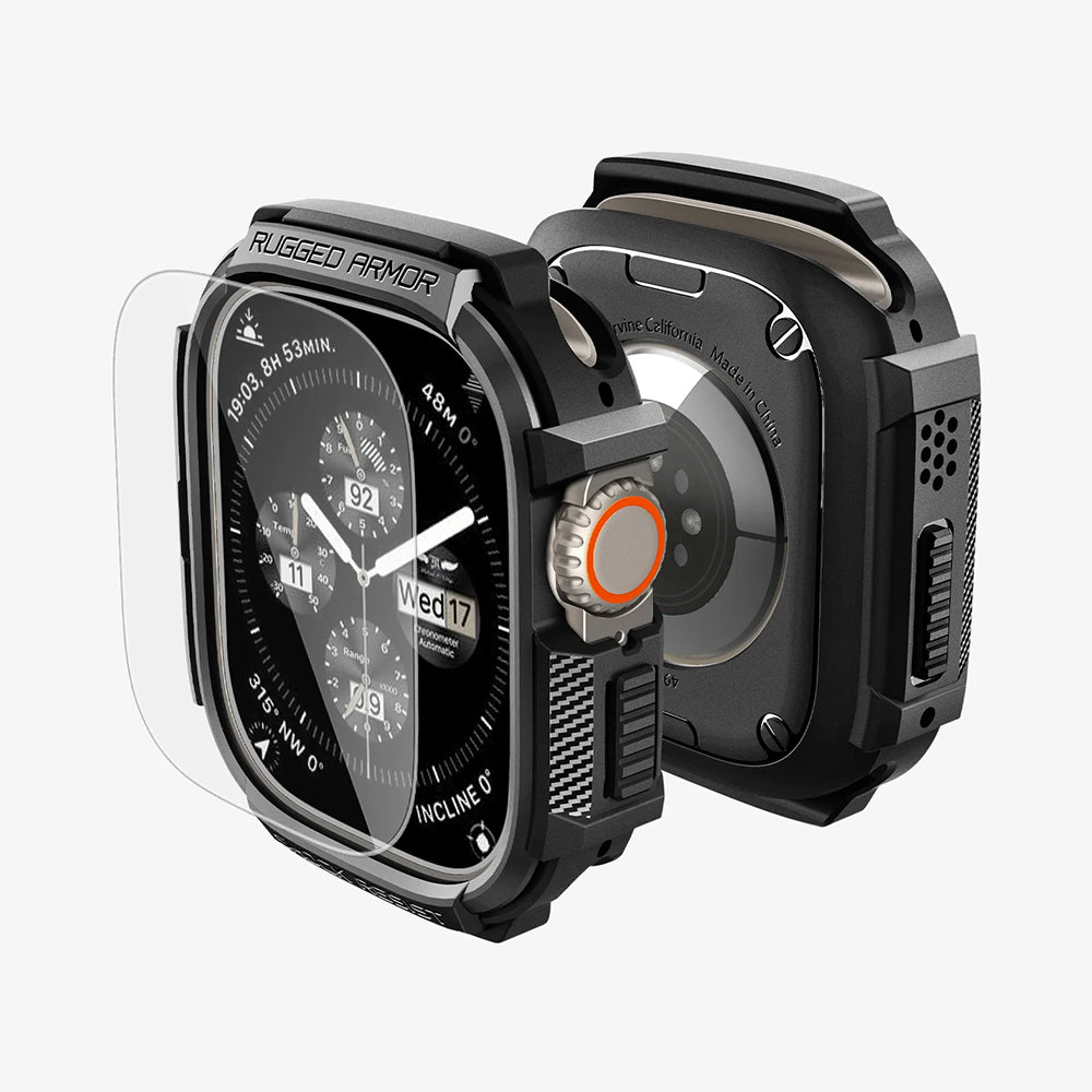 Pouzdro Spigen Rugged Armor s ochranným sklem pro Apple Watch Ultra Series, černé ACS11414