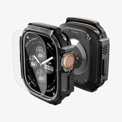Pouzdro Spigen Rugged Armor s ochranným sklem pro Apple Watch Ultra Series, černé ACS11414