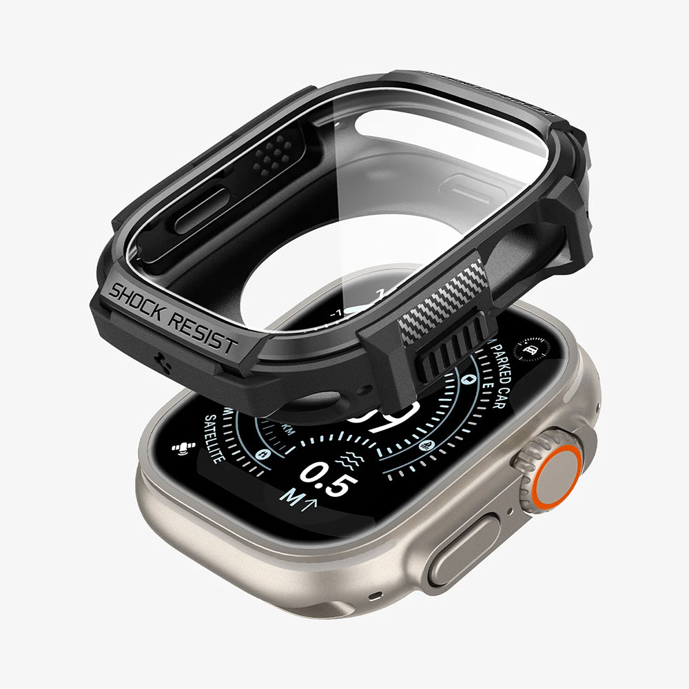 Pouzdro Spigen Rugged Armor s ochranným sklem pro Apple Watch Ultra Series, černé ACS11414