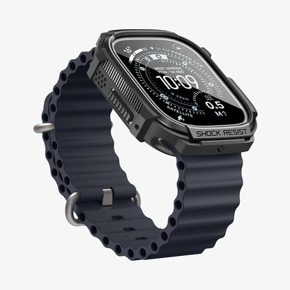 Pouzdro Spigen Rugged Armor s ochranným sklem pro Apple Watch Ultra Series, černé ACS11414