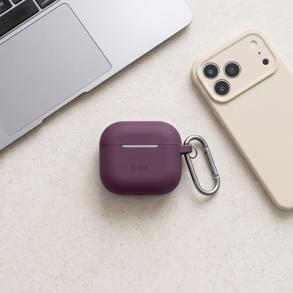 Pouzdro Tech-Protect Silicone Hook pro Apple AirPods 4 / AirPods 5, vínové