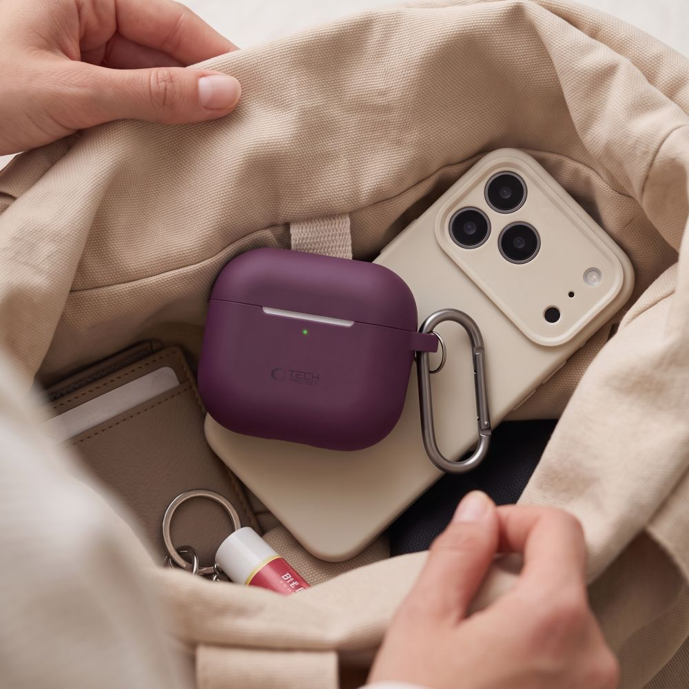 Pouzdro Tech-Protect Silicone Hook pro Apple AirPods 4 / AirPods 5, vínové