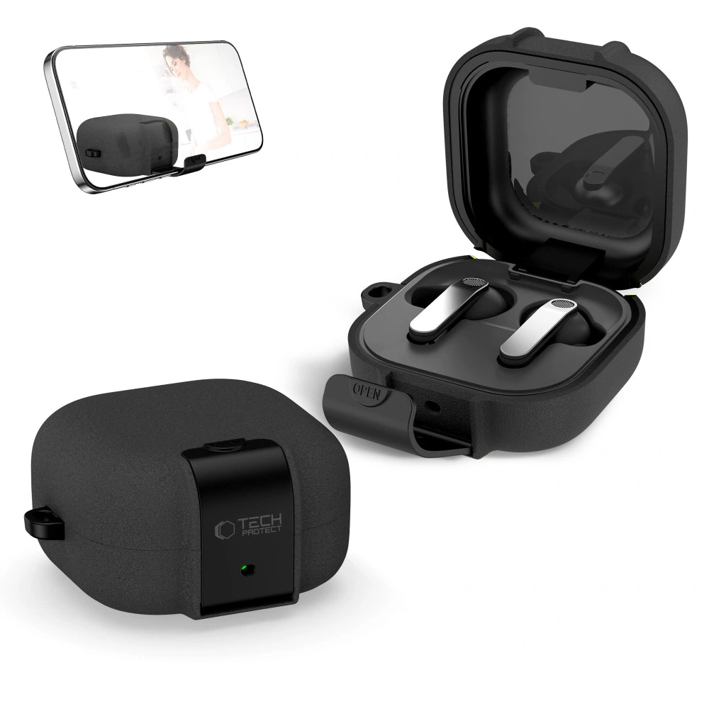 Pouzdro Tech-Protect Slim Hook pro Samsung Galaxy Buds4 / Buds4 Pro, Černá