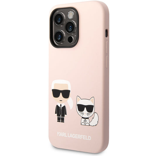 Pouzdro MagSafe pro Apple iPhone 14 Pro, Karl Lagerfeld, Silicone Body Karl & Choupette, Růžové
