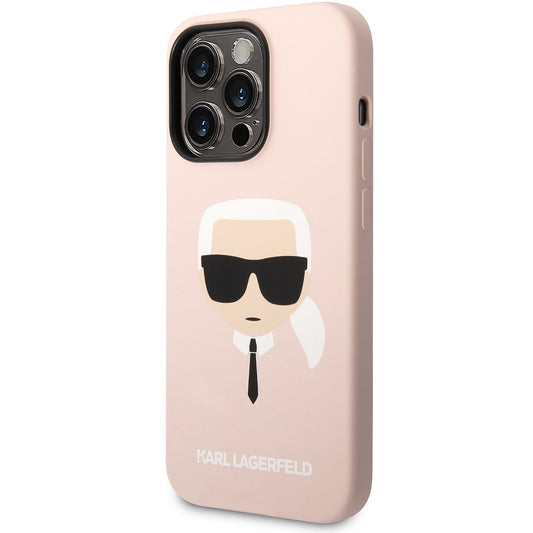 Pouzdro MagSafe pro Apple iPhone 14 Pro, Karl Lagerfeld, Silicone Karl Head, Růžové