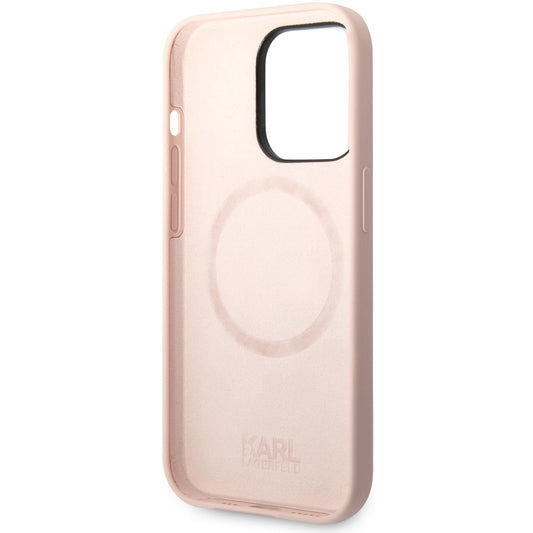 Pouzdro MagSafe pro Apple iPhone 14 Pro, Karl Lagerfeld, Silicone Karl Head, Růžové